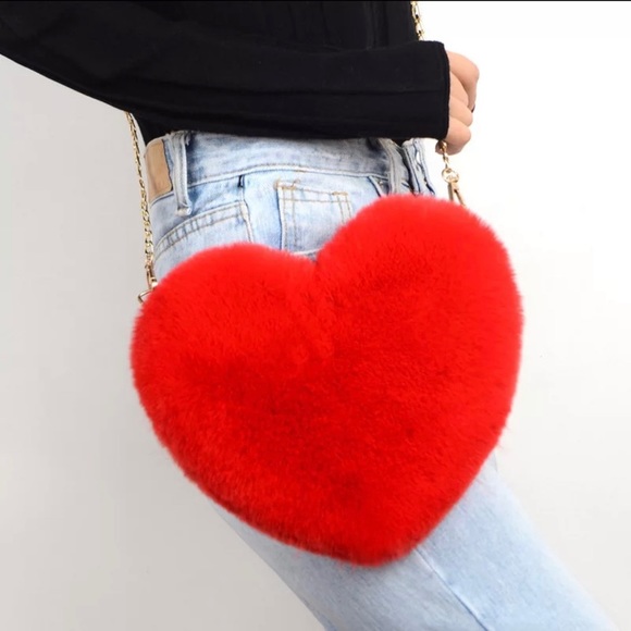Sultry Expressions Handbags - Crossbody/Shoulder Faux Fur Red Heart Purse
